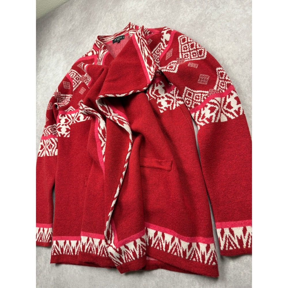 Etro Milano Red White Intarsia Open Front Knit Draped Cardigan Women IT 42/ US 6 - Picture 11 of 15